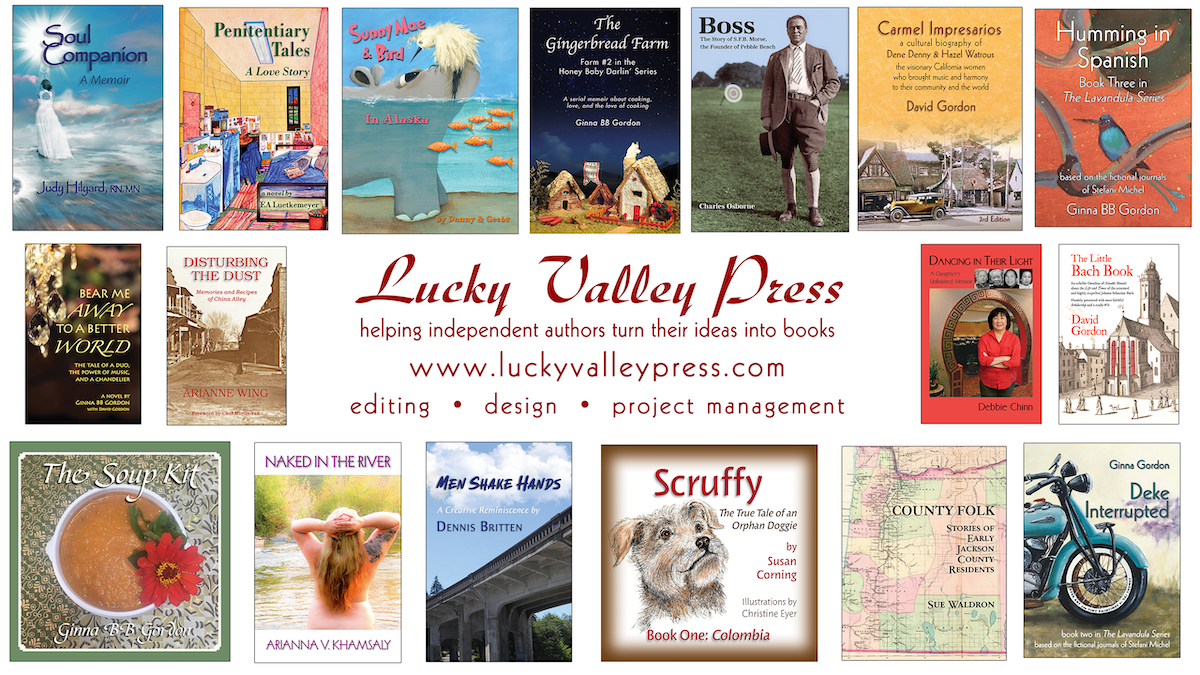 A collage of 21 book covers designed by Lucky Valley Press